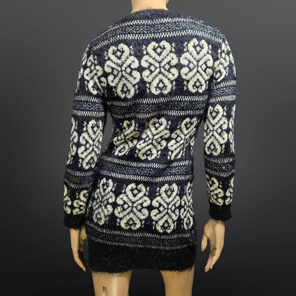 Y2K Katsumi Mini Sweater Dress size S Black White Fluffy Fuzzy Knit Fair Isle - Picture 6 of 9